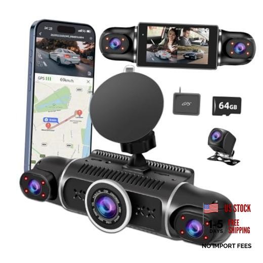 360° Dash Cam Front and Rear View 4 Channel Dash Camera FHD 2K+1080Px3 for