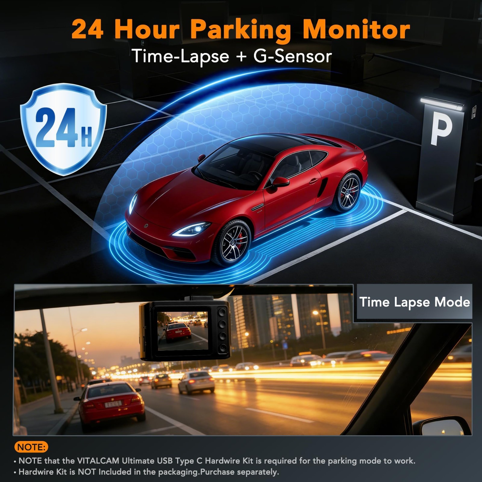 4K Dual Dash Cam Front & Rear, Night Vision, 64GB Card, GPS, 170° Wide Angle, Wi