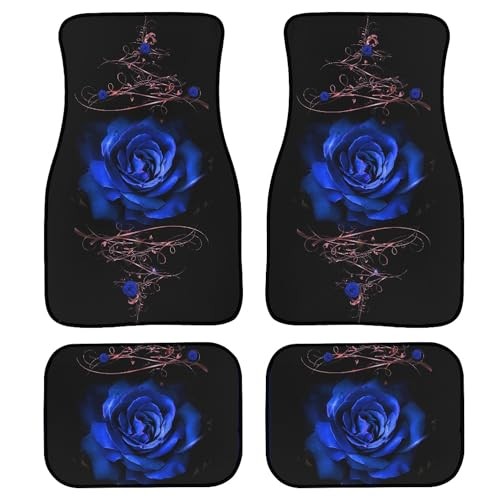 Blue Rose Car Floor Mats Set of 4 Flower Design Vintage Rose Pattern Blue Black