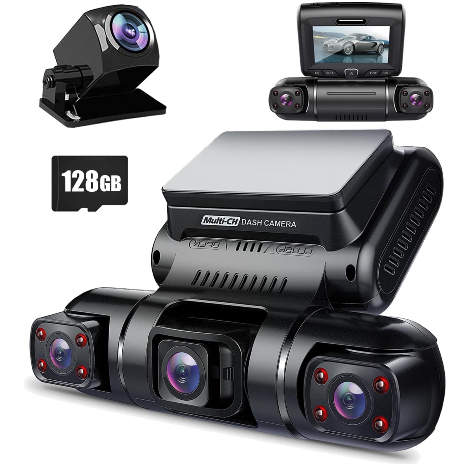 Full Coverage 4-Camera Dash Cam FHD 1080P, Built-in GPS WiFi