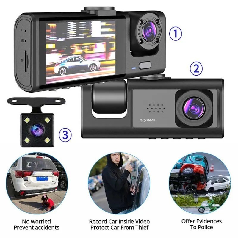 1080P Dual Lens Dash Cam Car DVR Front Inside Camera IR Night Vision Recorder