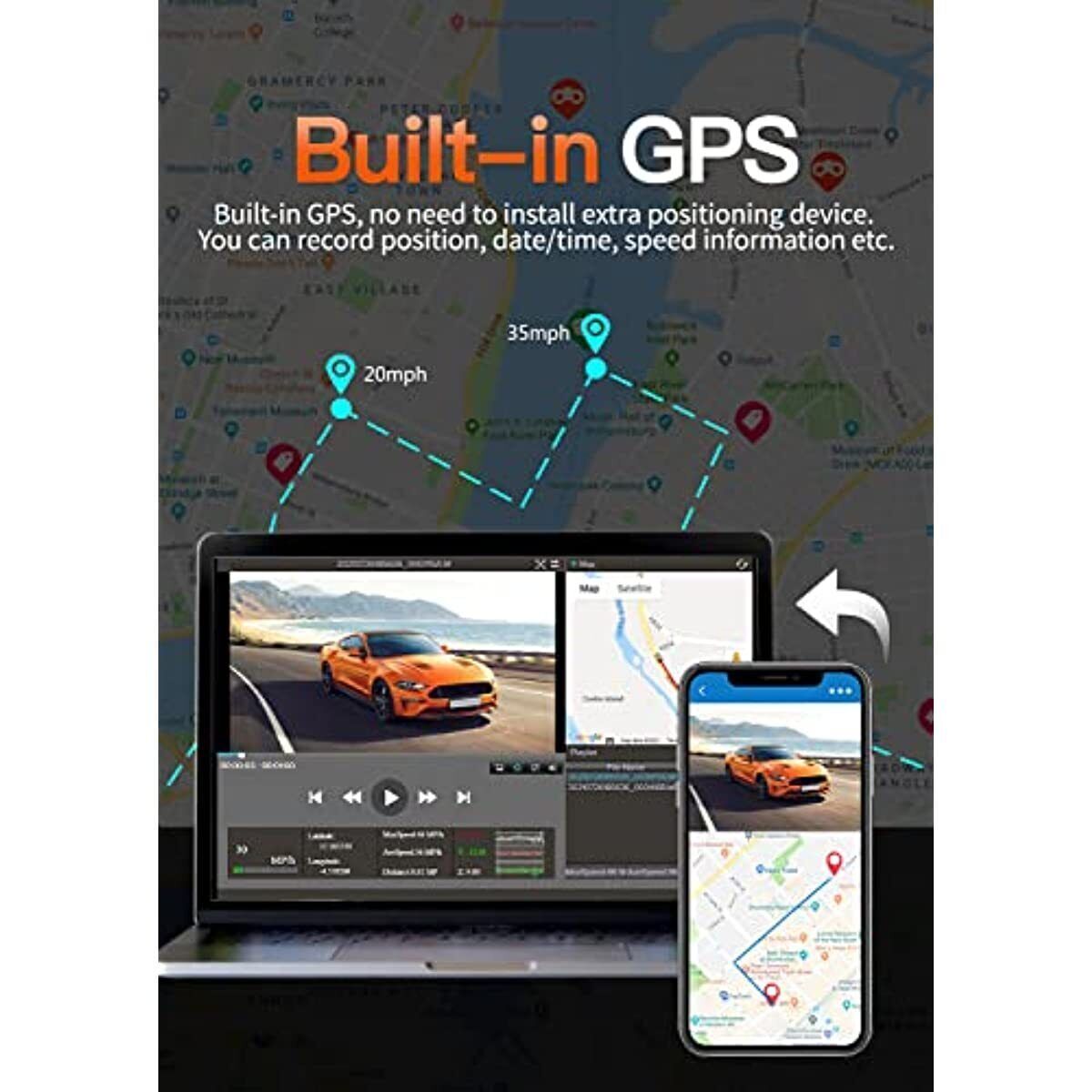 WOLFBOX I07 3 Channel Dash Cam Camera Car 4K+1080P/1440P+1080P