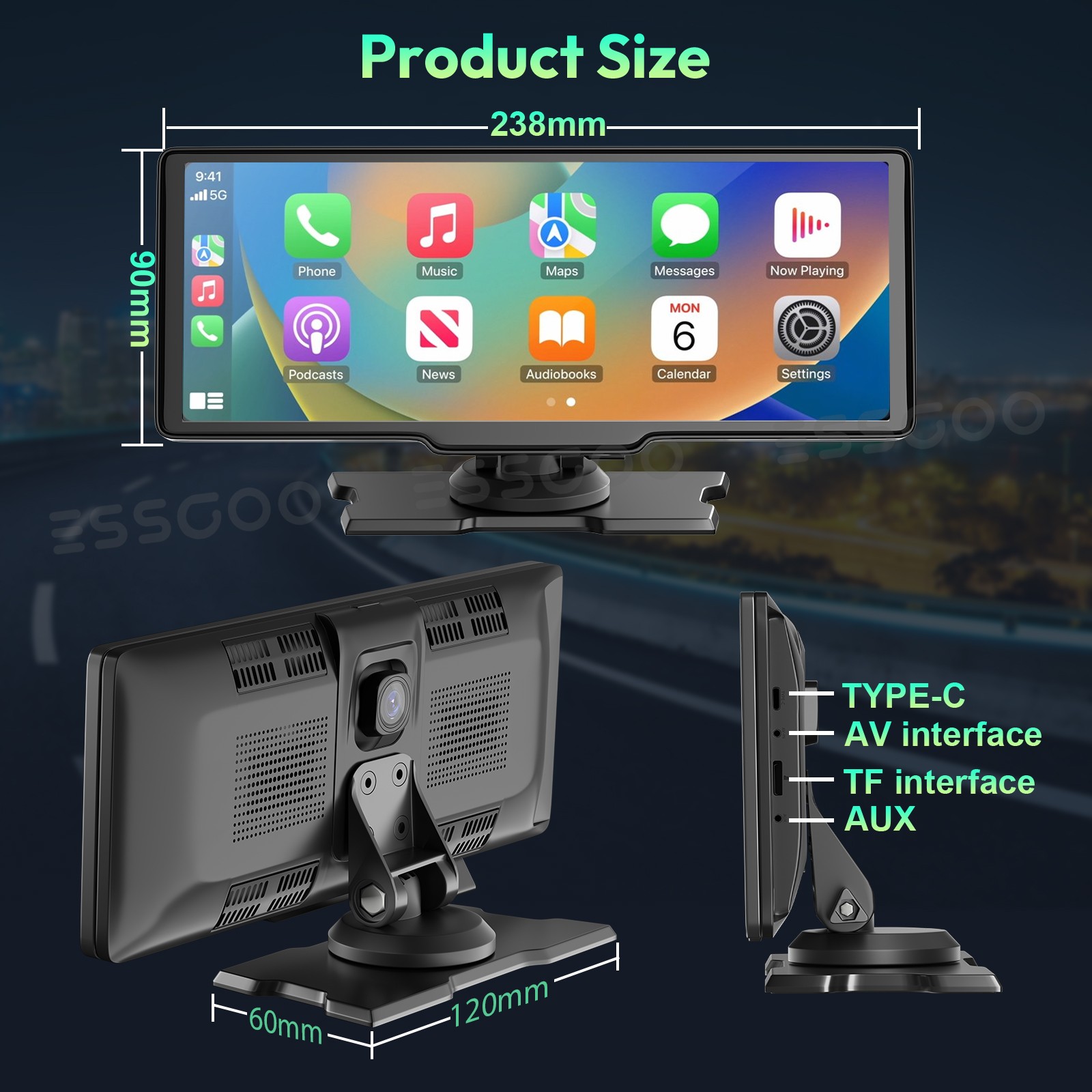 Wireless Carplay & Android Auto Car Stereo with Front 4K Dual Dash Cam Sat Nav