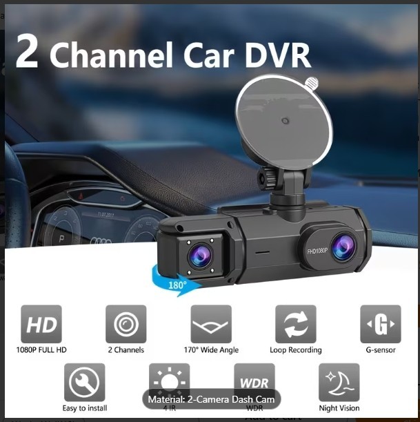 Front and Rear Dual-Camera – Dash Cam Equipped with a 2-Inch IPS Screen