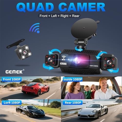 4 Channel Dash Cam 360° View 5G WiFi & APP Control, 2K Front and 3.0 inches