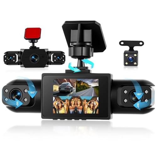 4 Channel 360° Dash Cam Front and Rear Inside Left Right, 2 Inch Dash Camera