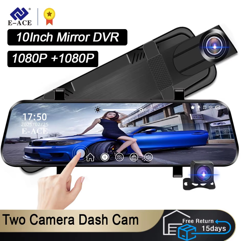 10″ Dual 1080P Car DVR Touch Screen Rearview Mirror with Night Vision Camera