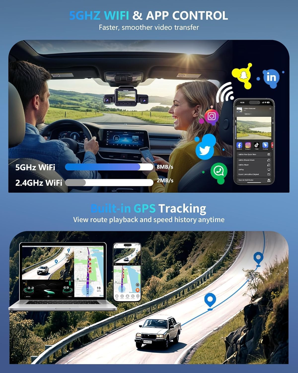AI Dash Cam Front Rear inside with Driver Monitor System, 360° Car Camera 4K, 4