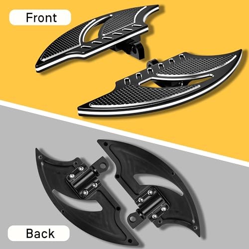 Wide Motorcycle Driver Passenger Front & Rear Floorboards Black batwing style