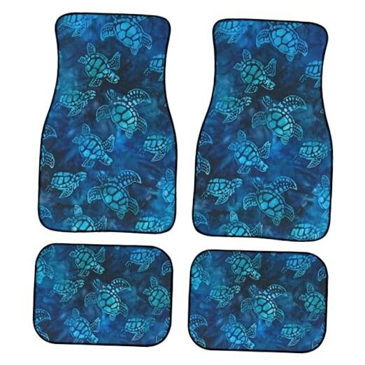 Sea Turtle Car Floor Mats Carpet 4Pcs Watercolor Blue Turtles Dark Blue