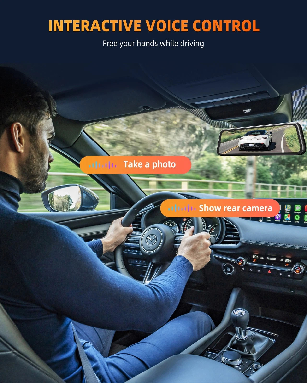 TOGUARD 12″ Mirror 4K Dash Cam GPS Touch Screen Rearview Car Camera Night Vision