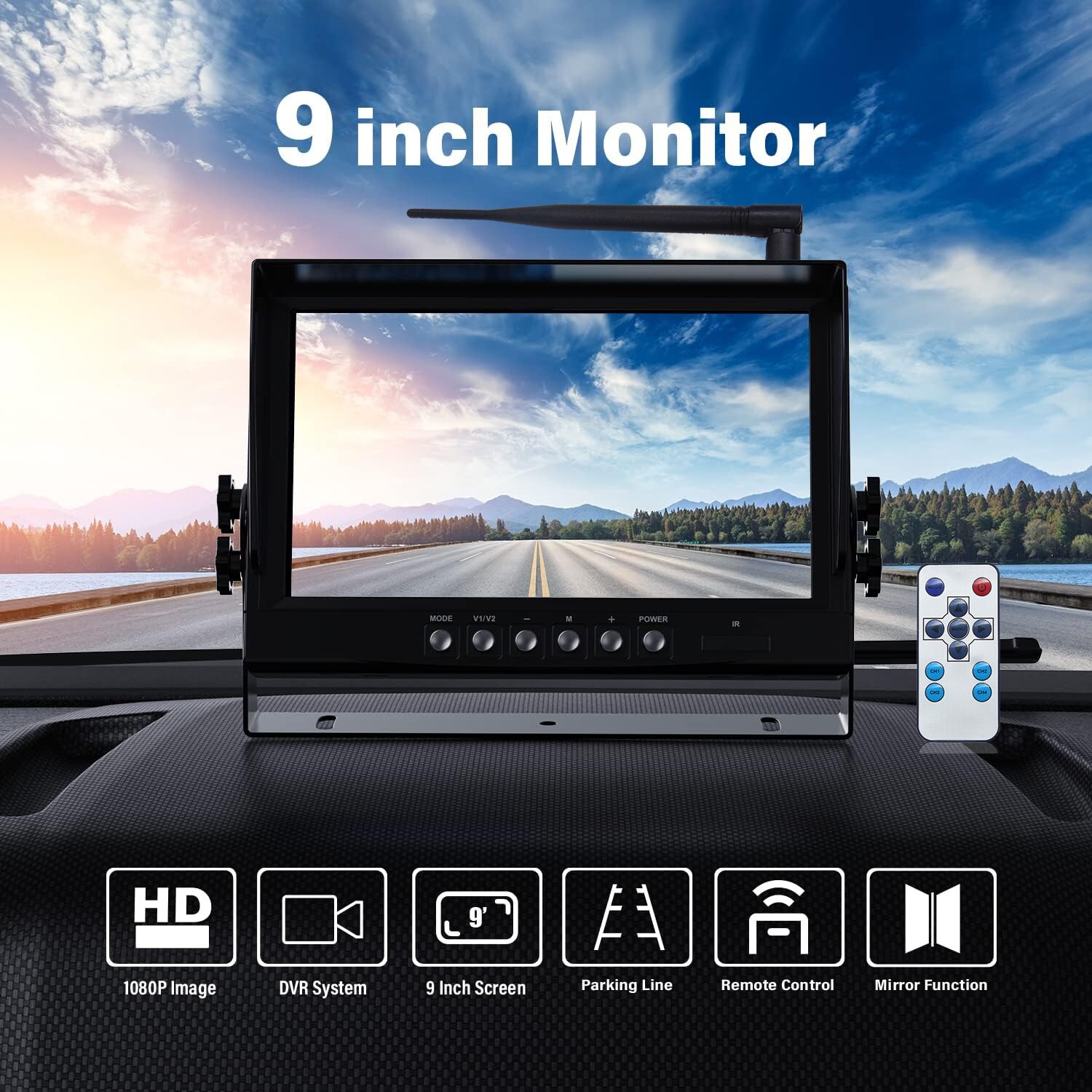 Wireless 4x Backup Camera System 1080P Waterproof for Heavy Duty Trucks RV 9″