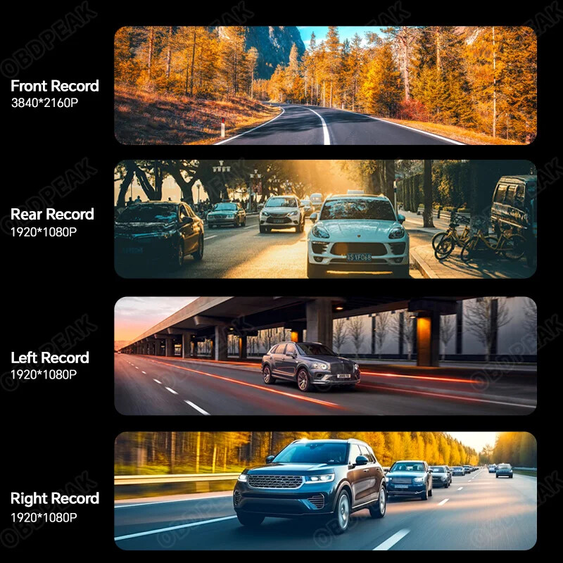A8 4CH 11.26” Rearview Mirror Dash Cam 4K Front,Rear and Side FHD 3*1080P
