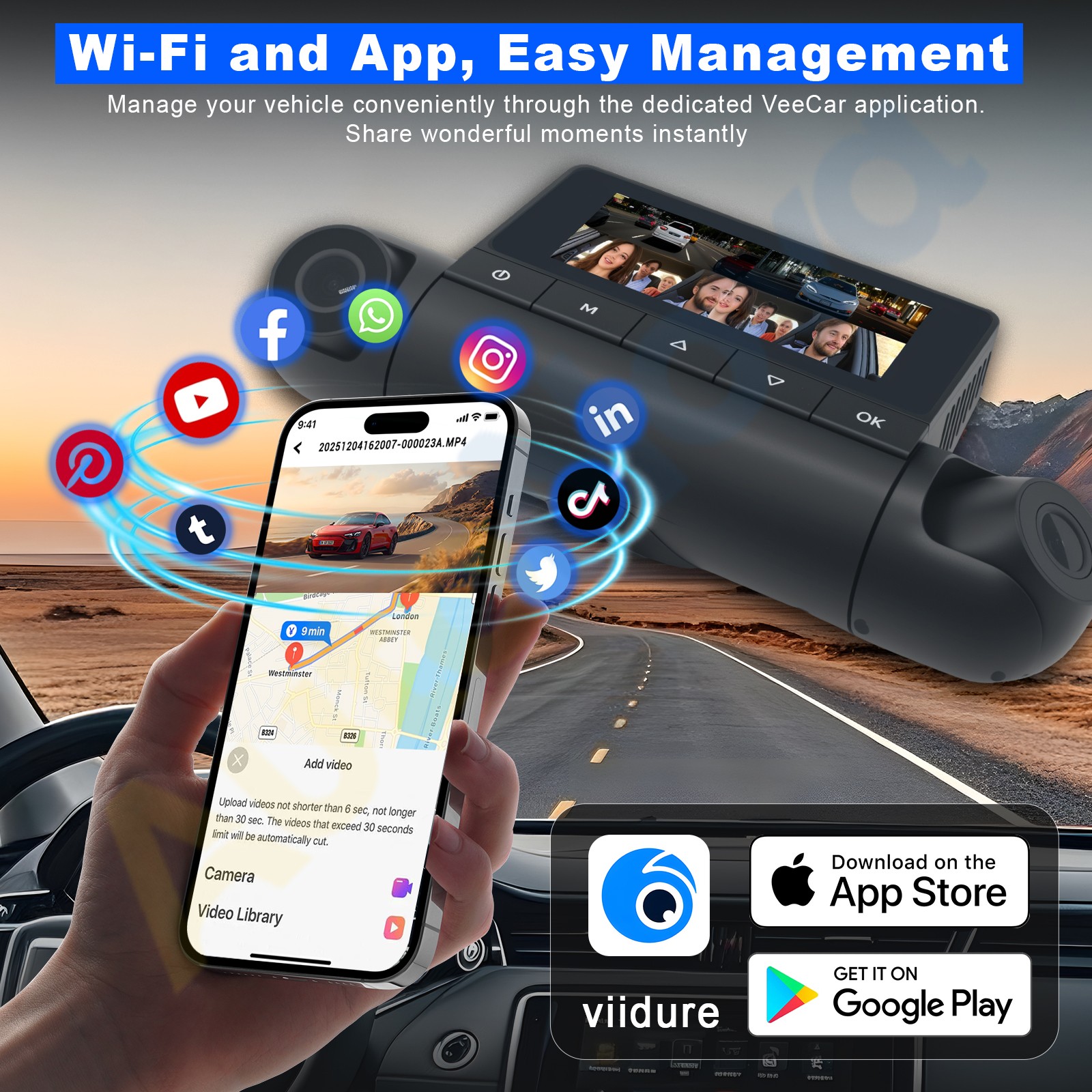 4K+3x1080P 4 Channel Dash Cam 360°All-Around View DashCam for Car Free 64GB Card