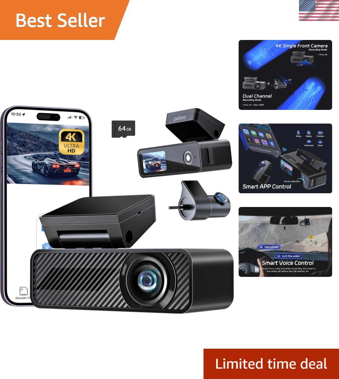 Innovative P1 Duo Dash Cam with 1.5” IPS Display, Loop Recording, 64GB Included
