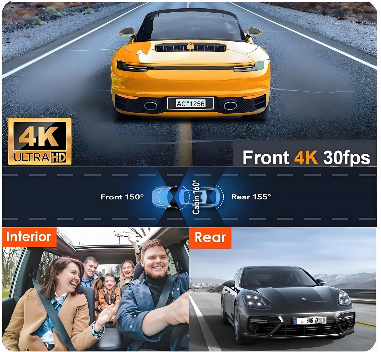 3 Channel 4K WiFi Dash Cam, 4K+1080P+1080P Front Inside and Rear, Triple Dash…