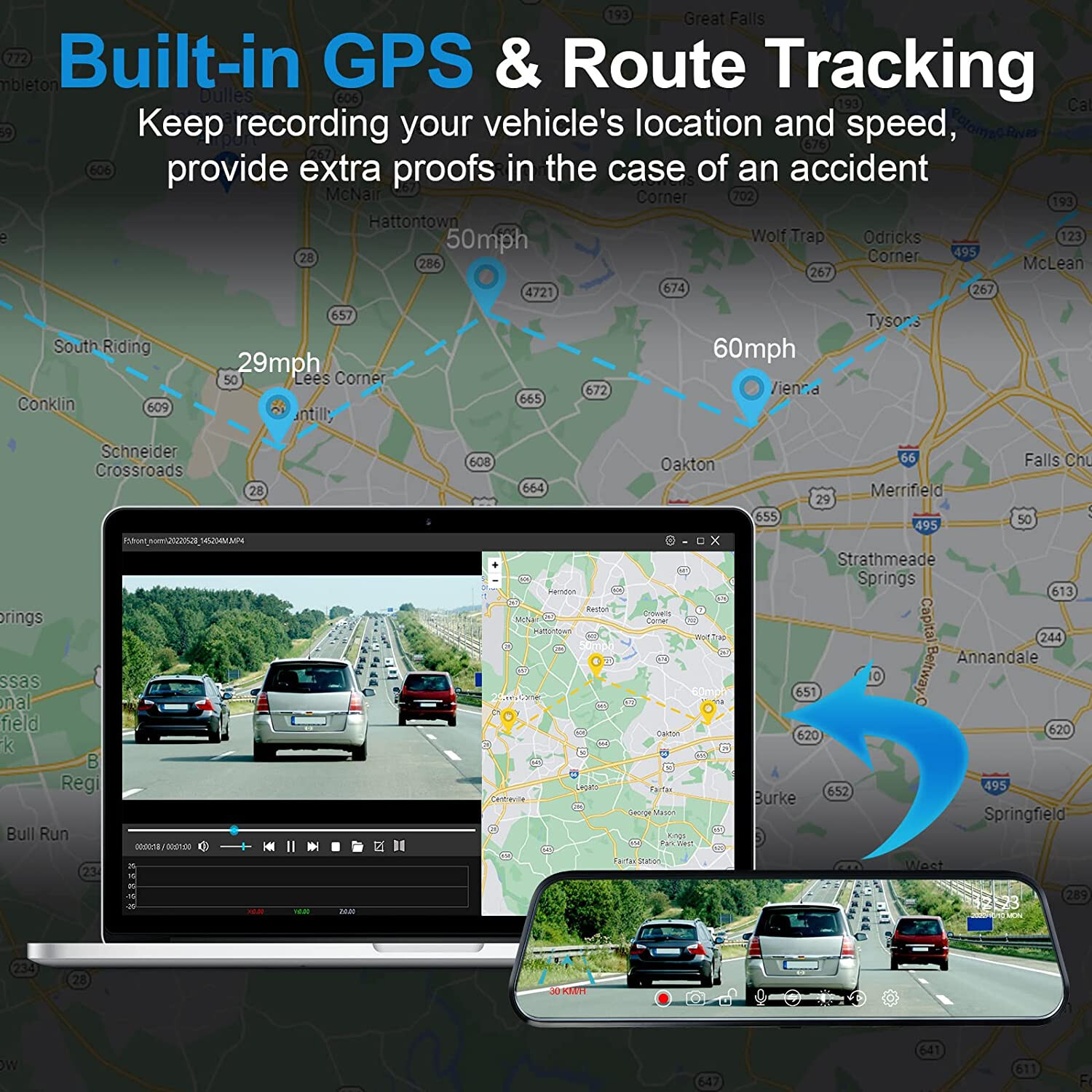 Night Vision Park Monitor 10″ 4K Rear View Mirror Camera Smart Driving Assistant