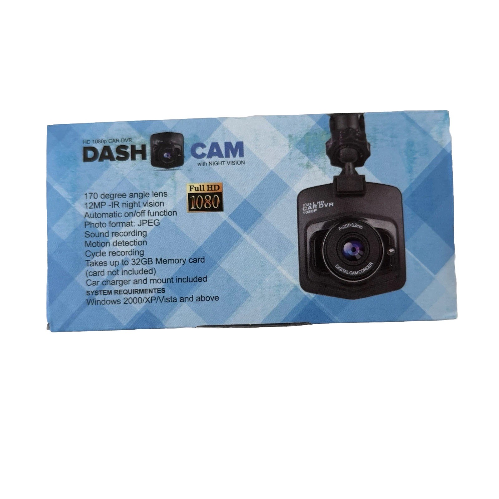 HD 1080P Car Dash Cam DVR Night Vision 170 Wide Angle SD Card Included New
