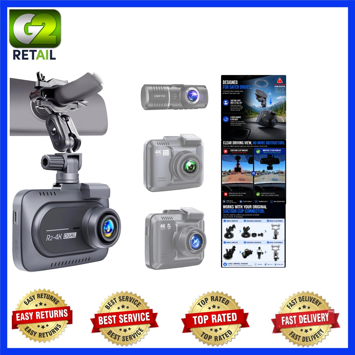 Universal Dash Cam Mount – 360° Adjustable Rearview Mirror Holder for Stability
