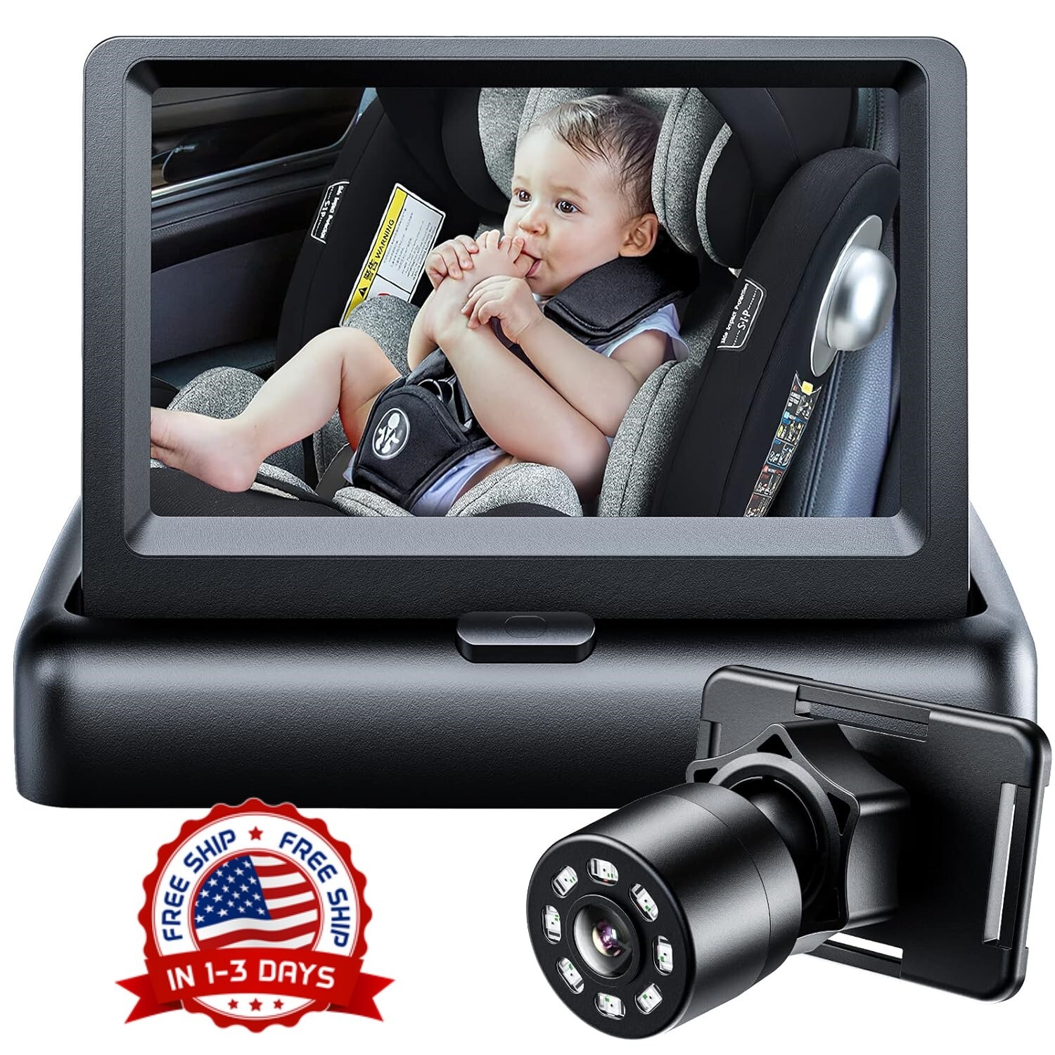 Cámara para coche de bebé 1080P, cámara para bebé de 4,3″ para coche con visión.