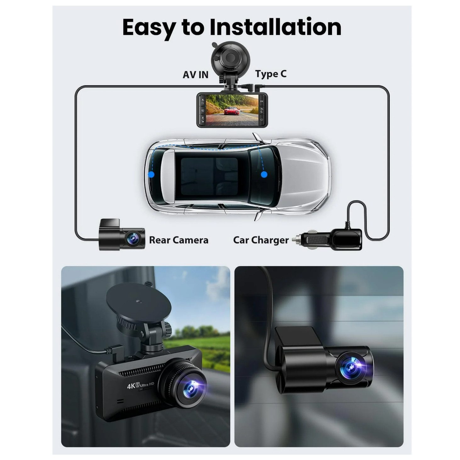 Front and Rear Dash Cam 4K/1080P Car Security Camera with Built-in WiFi ultra HD