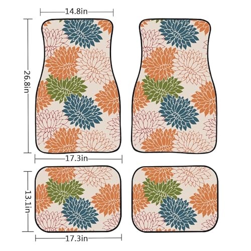Floral Print Car Floor Mats 4Pcs Abstract Elegance Orange Green Blue