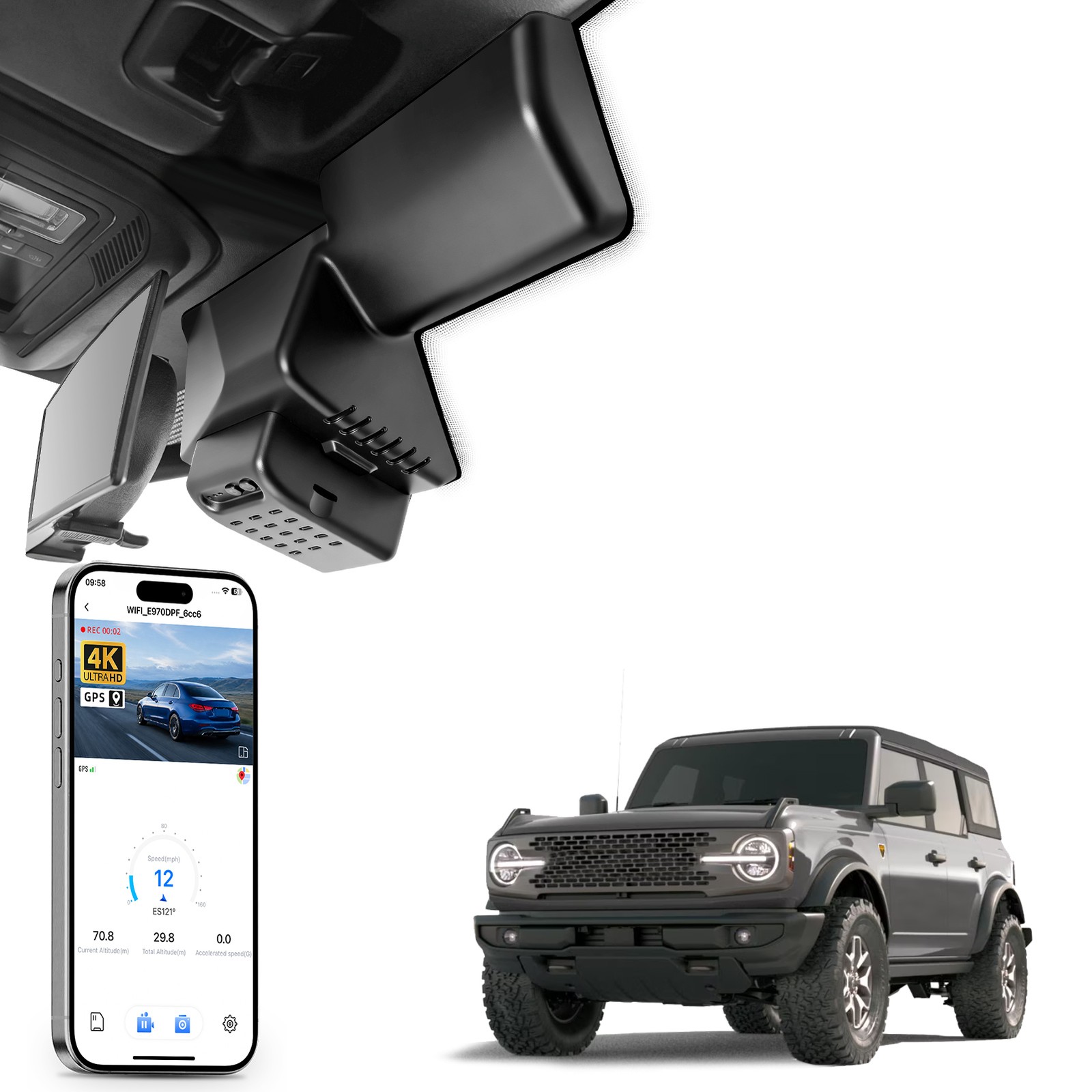 Mangoal Front 4K HDR Dash Cam for Ford Bronco 2025 2026 OEM Look WiFi & App, GPS