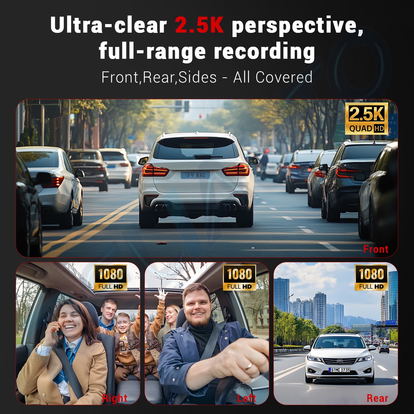 3.16″ 4 Channel Dash Cam 4K+1080P 360° 5G WiFi GPS For Car 128GB Card