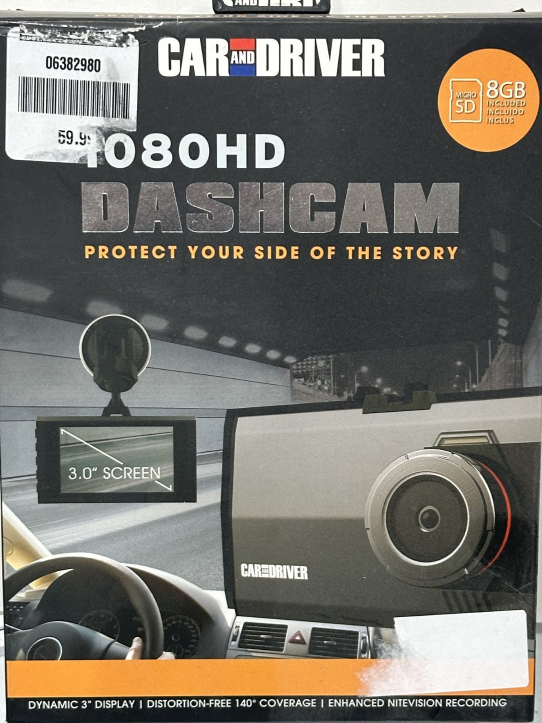 Car & Driver 1080HD Dashcam Micro SD 8GB Incl 3″ Display 140* Coverage NIB