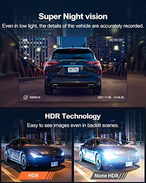Real 4K Dash Cam Front and Rear, 5.8GHz Wi-Fi GPS, Dual Camera Dual dash cam