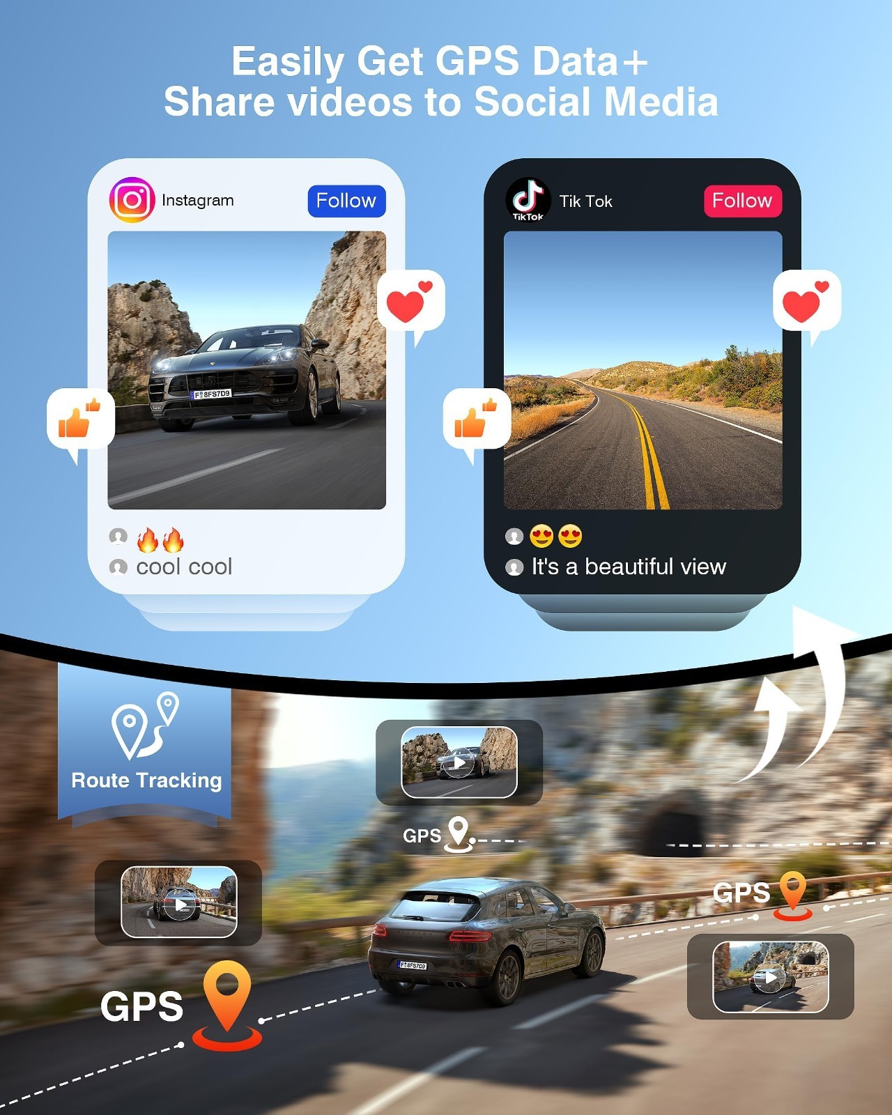 4K Dual Dash Cam Front & Rear, Night Vision, GPS, Wi-Fi, 170° Wide Angle, G-Sens