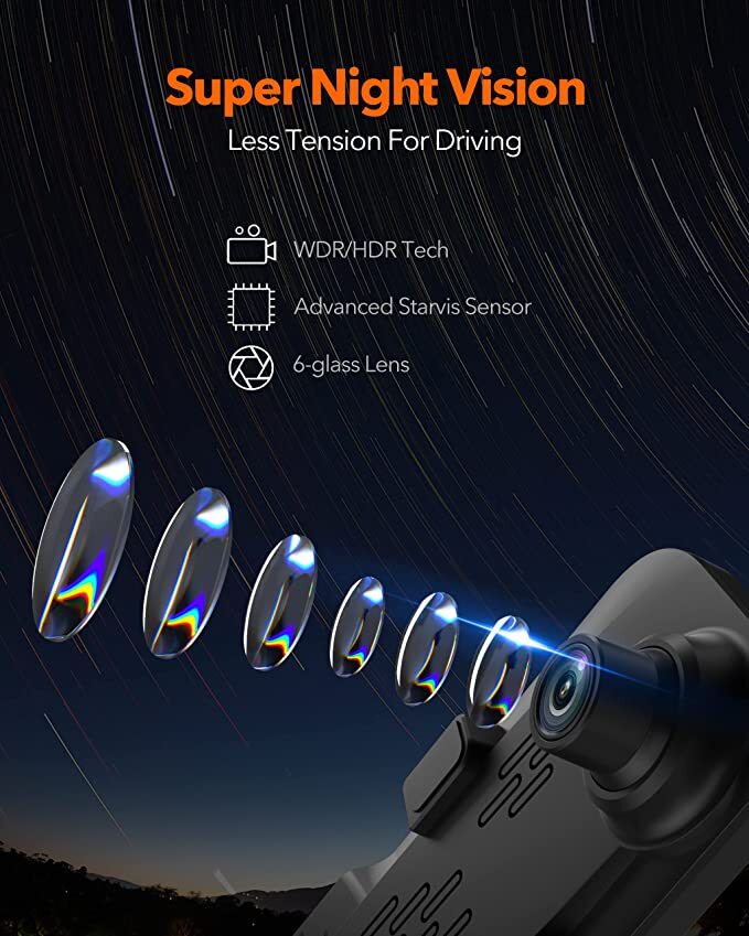 WOLFBOX 4K 12″ Dual Dash Cam Front and Rear Mirror WDR Backup Camera Full HD
