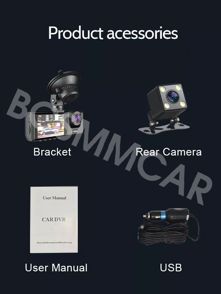 1080P 2in 3 Lens Car DVR Video Dash Cam Recorder Camera Night Vision G-Sensor
