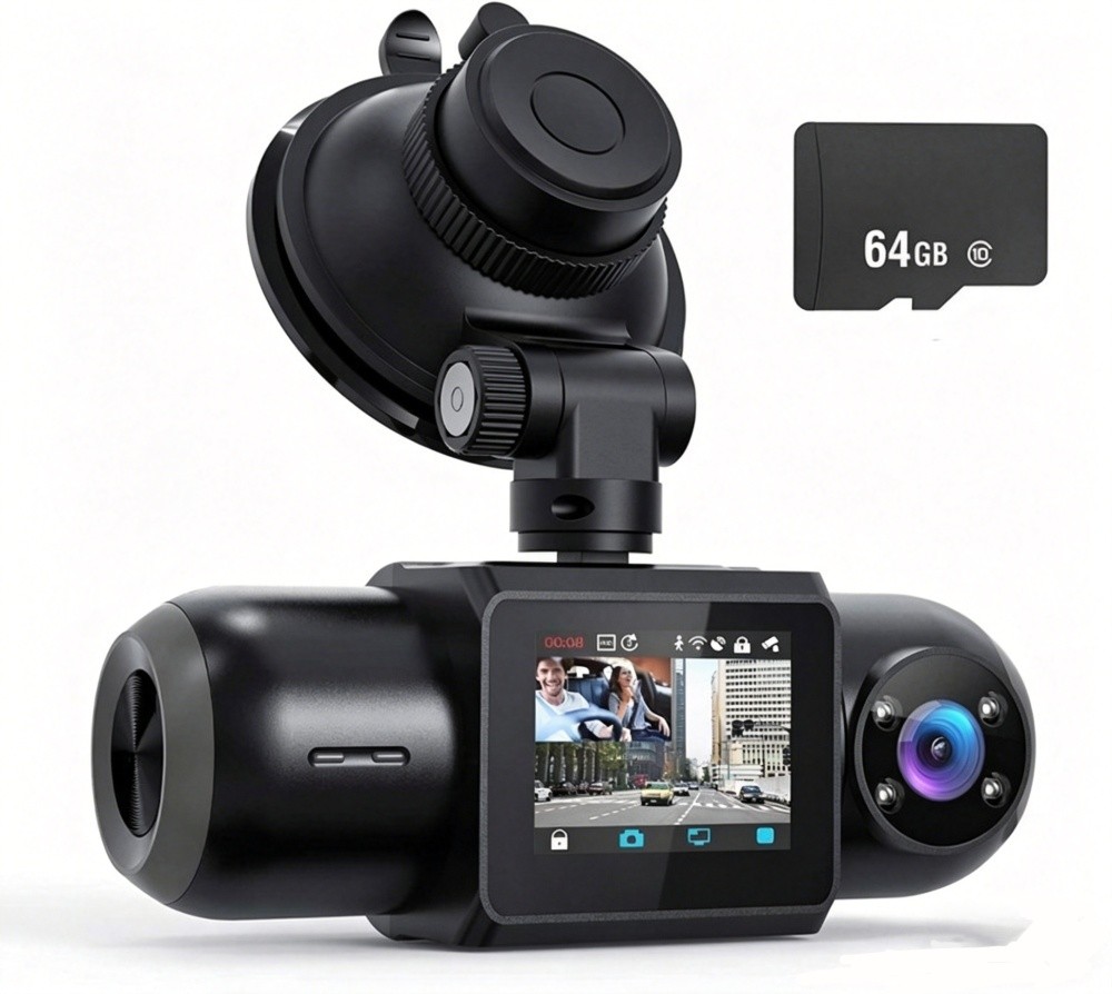 Dual Dash Cam 1080P Built-in GPS & WiFi Night Vision Parking Monitor 64GB Card