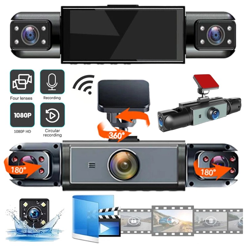 3.16” IPS Screen Loop Recording Night Vision 360° Wide Angle Dash Cam 4-Channel