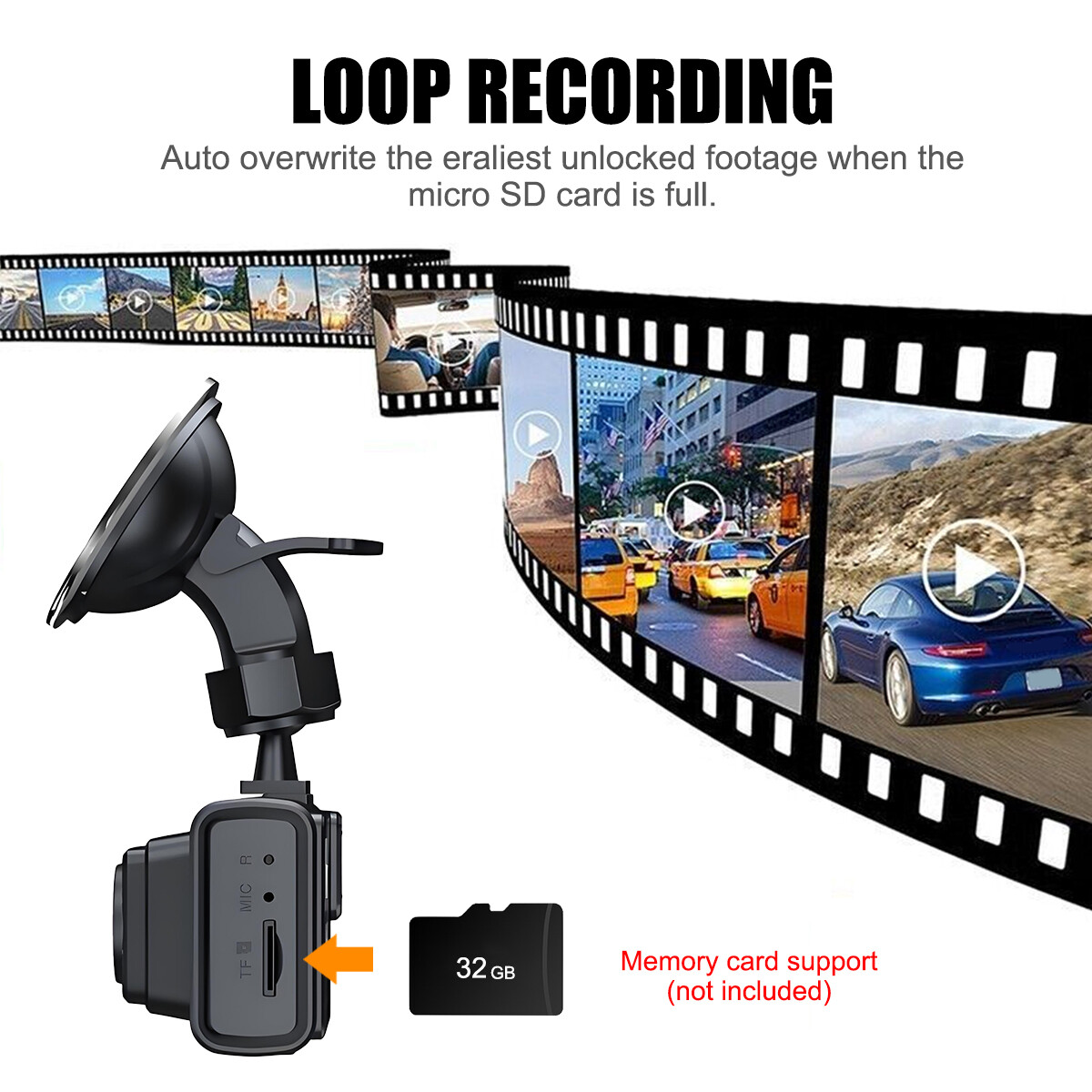 3 Channel Dash Cam 180° Dash Camera HD 4K 1080P 3 Lens Driving Recorder 32G Card
