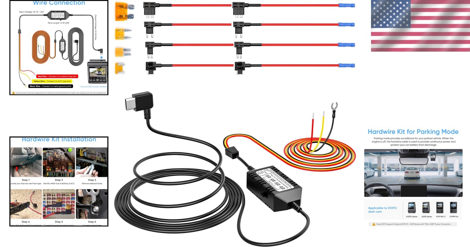 Versatile HK4 Hardwire Kit for 12V/24V Vehicles – Complete Fuse Tap Set Included