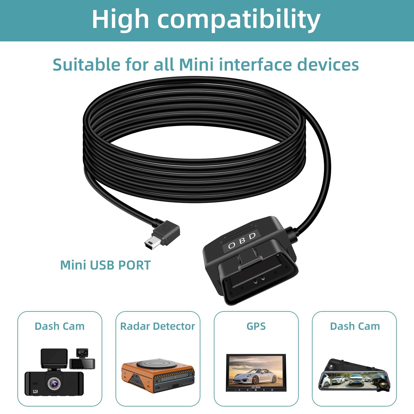 GELRHONR OBD Power Cable for Dash Camera, OBD2 Diagnostic Extension Adapter to