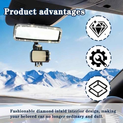 Rearview Mirror, Bling Car Accessories For Women, Hand-set Diamonds,