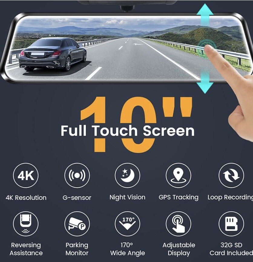 M10 4K & 1080P mirror dash cam front and rear camera built-in IMX415 sensor