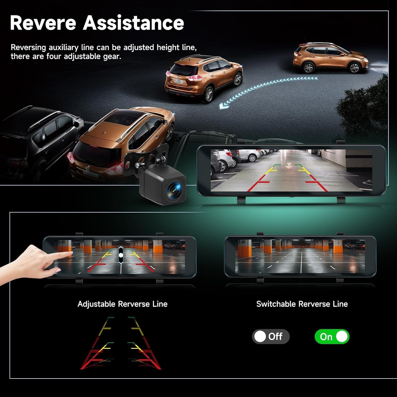 11″ 4K Rear View Mirror Front/Rear Dash-Cam, Wi-Fi/G-Sensor/Night Vision/