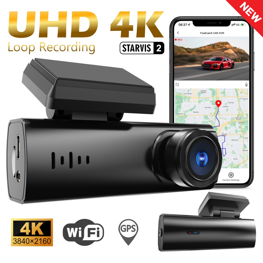 3″ Streaming Dash Cam 4K+1080P WiFi GPS 64GB Touch Screen Car DVR Recorder