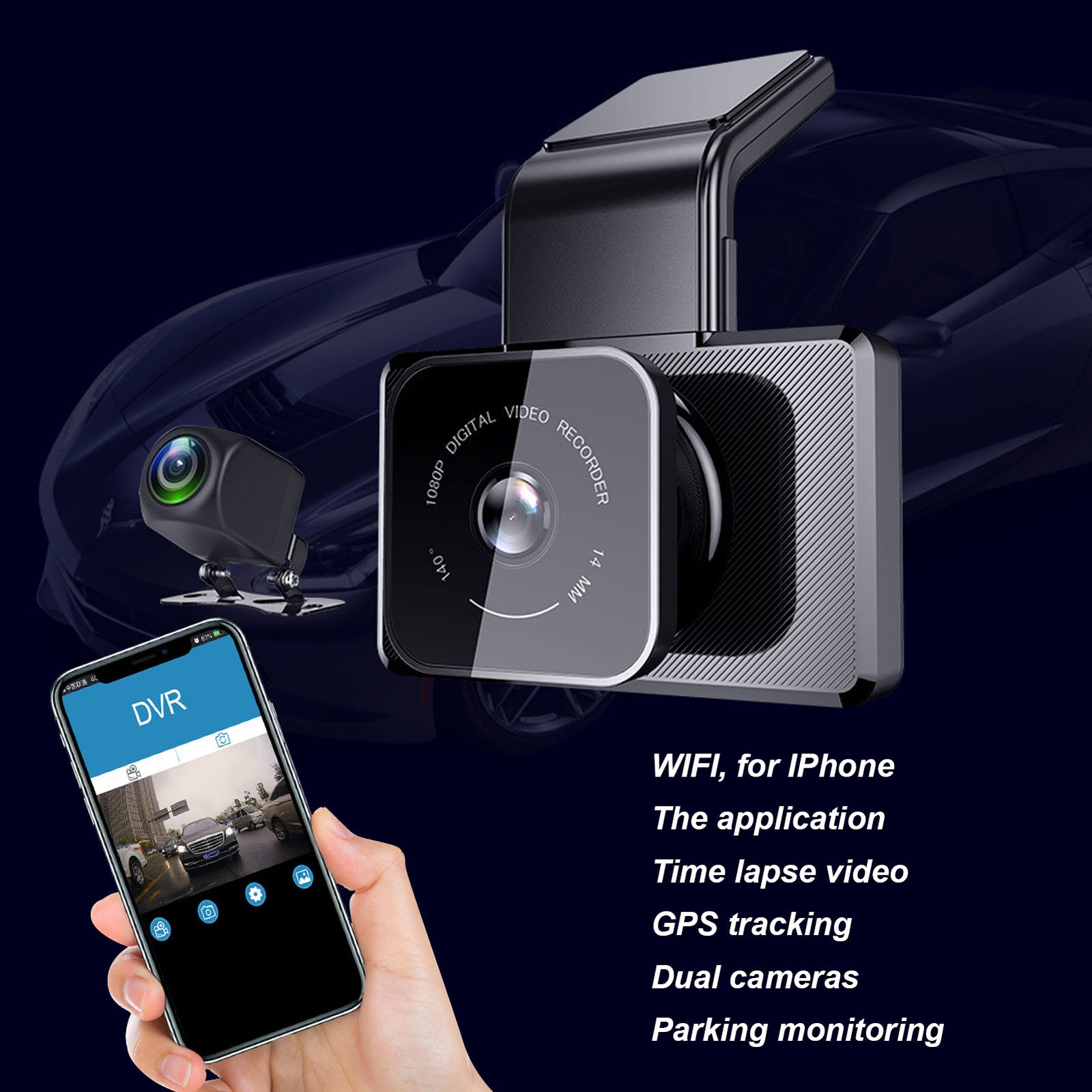 3inch Driving Recorder 1080P Night Recorder WiFi Dual Camera Dash Cam