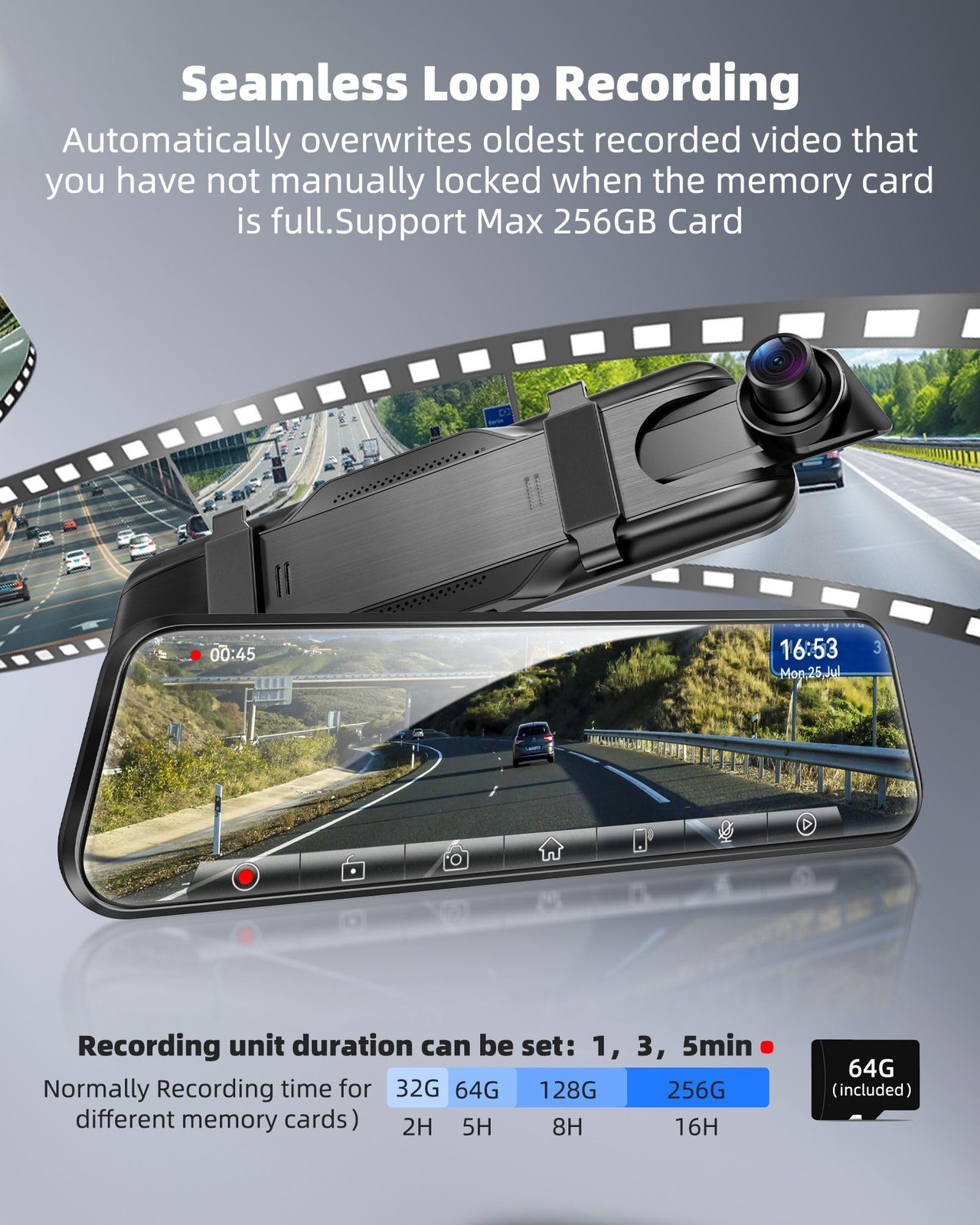 Camara De Tablero Espejo 2.5K HD 10″ Retrovisor Inteligente Con Apple CarPlay