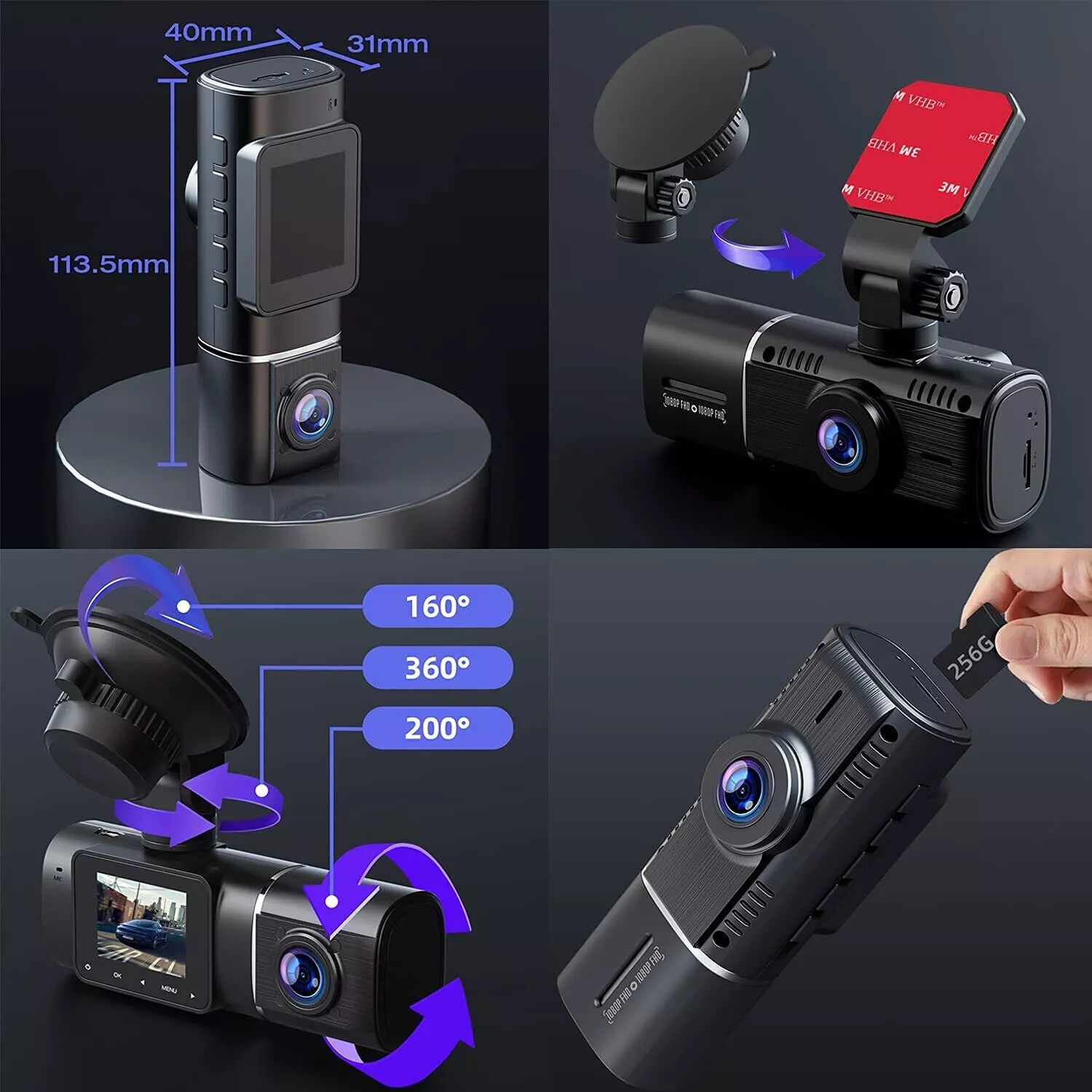4K WiFi Smart Dash Cam 2160P Front Dash Camera Night Vision Car Camera 64GB Card