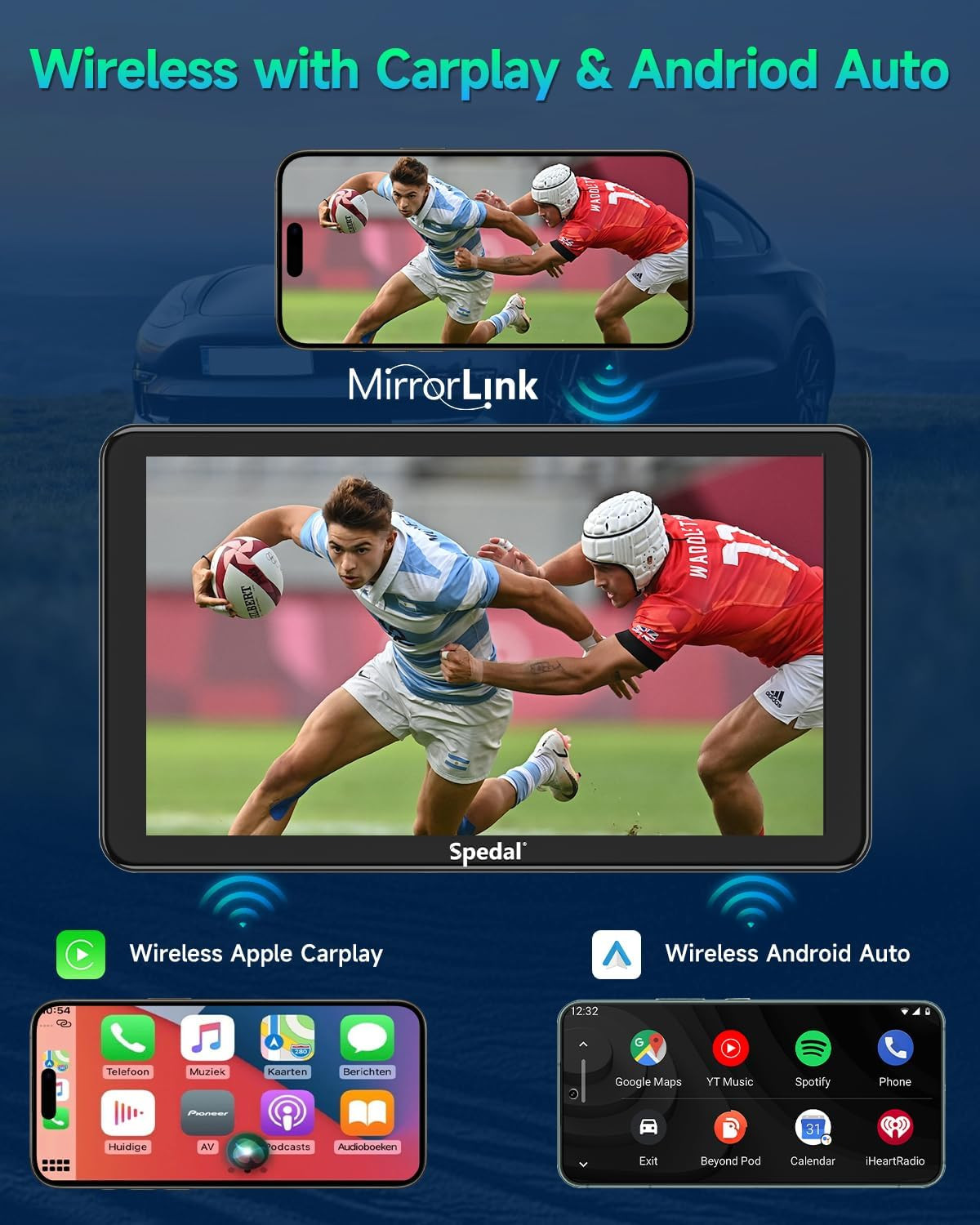 Car Play with Backup Camera, Portable Carplay and Android Auto 7″ Carplay Screen