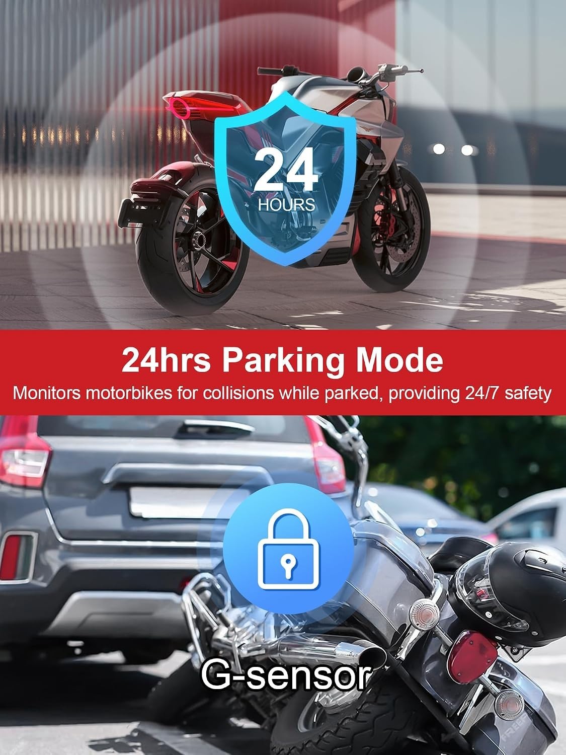 K7Motorcycle Dash Cam,2K Front&Rear Camera-EIS Stabilization,Emergency Auto Sav