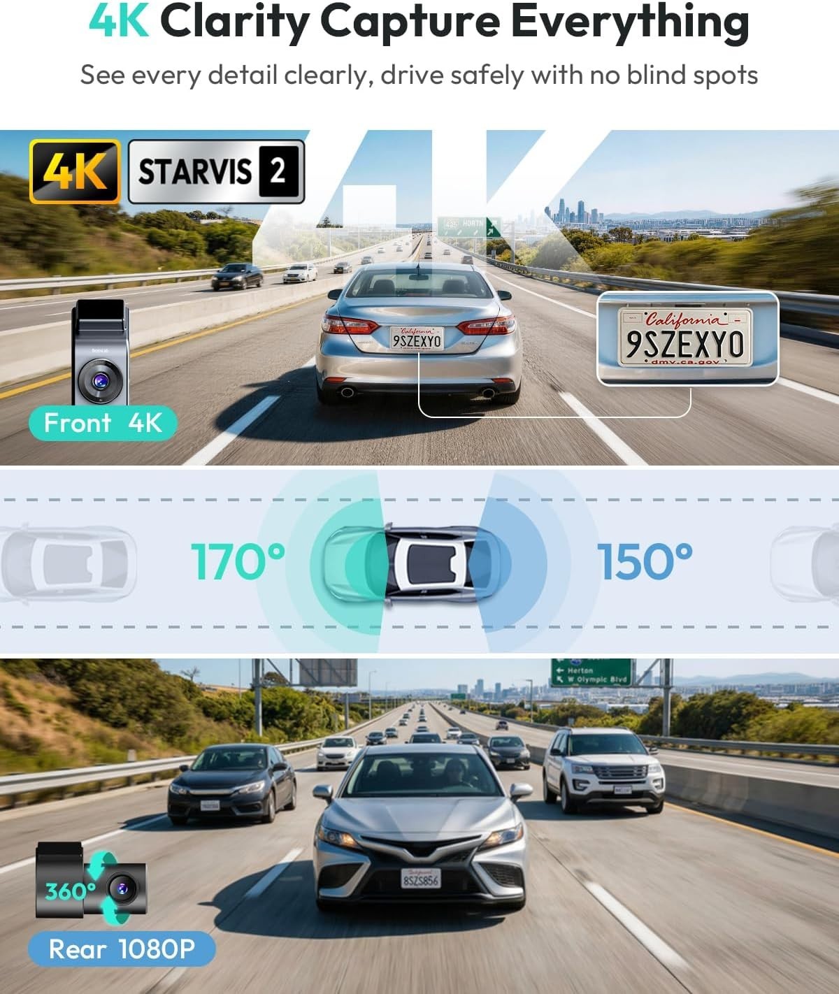 Voice Control Dashcam Front and Rear – Night Vision, WiFi