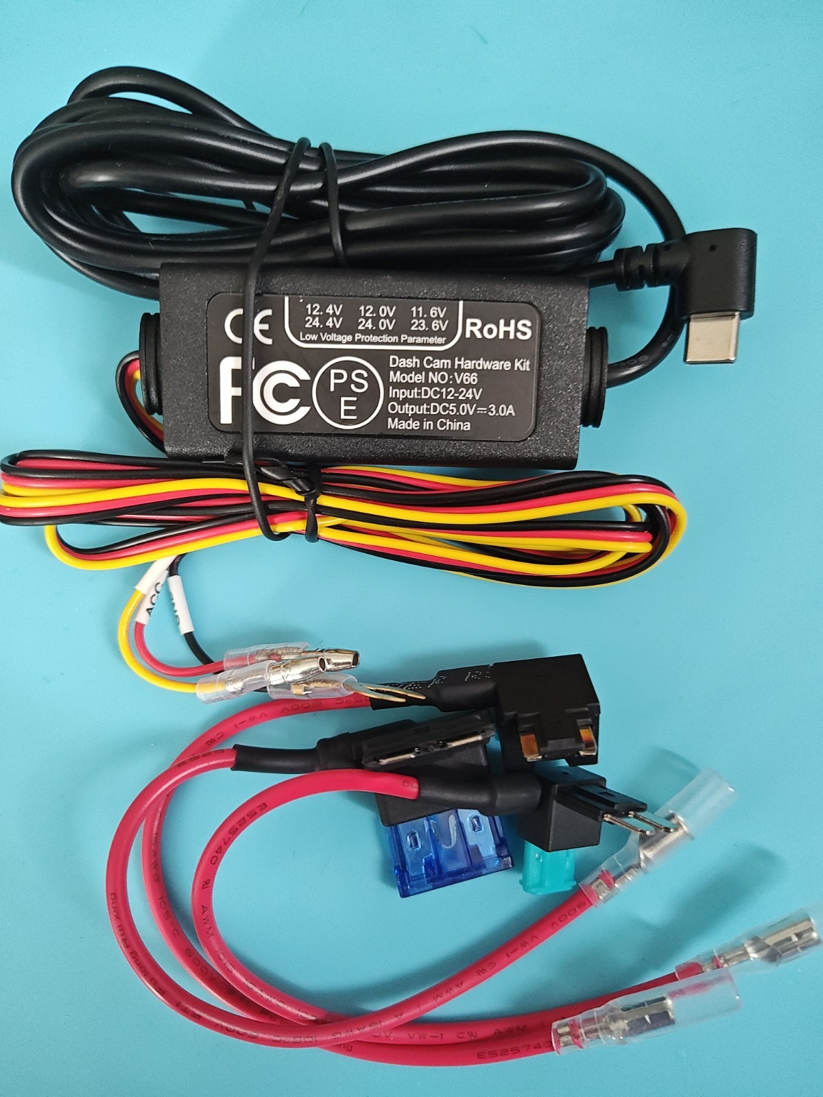 ROHS DASH CAM HARDWARE KIT MOD NO.: V5F DC 12 -24V OUTPUT: DC5.0V 3.0V