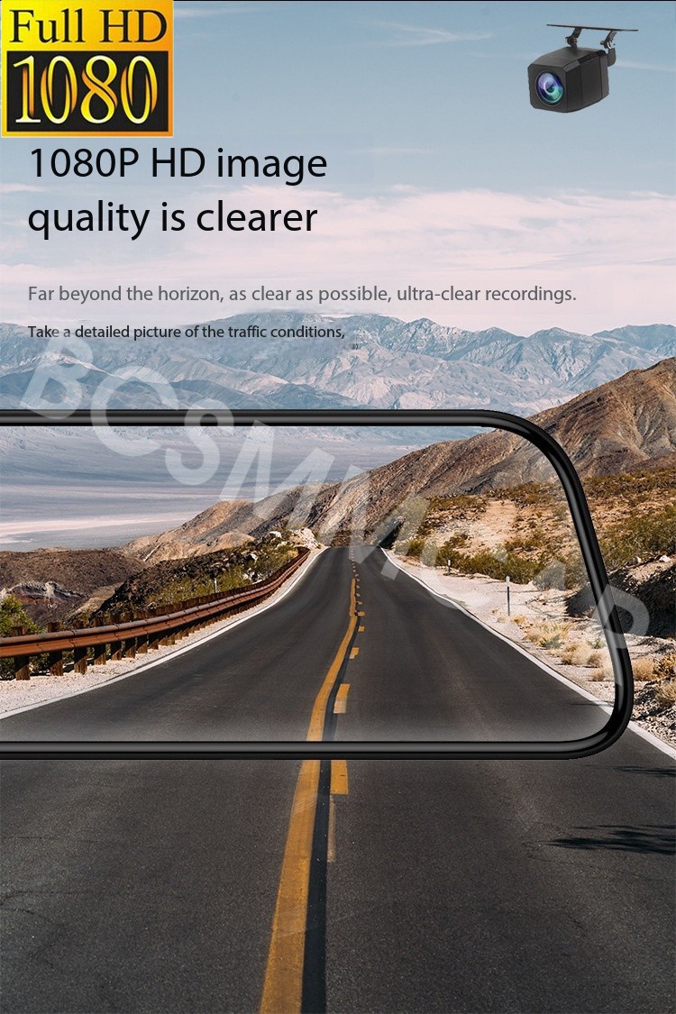9.66in Dash Cam 3 CH Mirror Car DVR Video Recorder Camera Night Vision G-Sensor